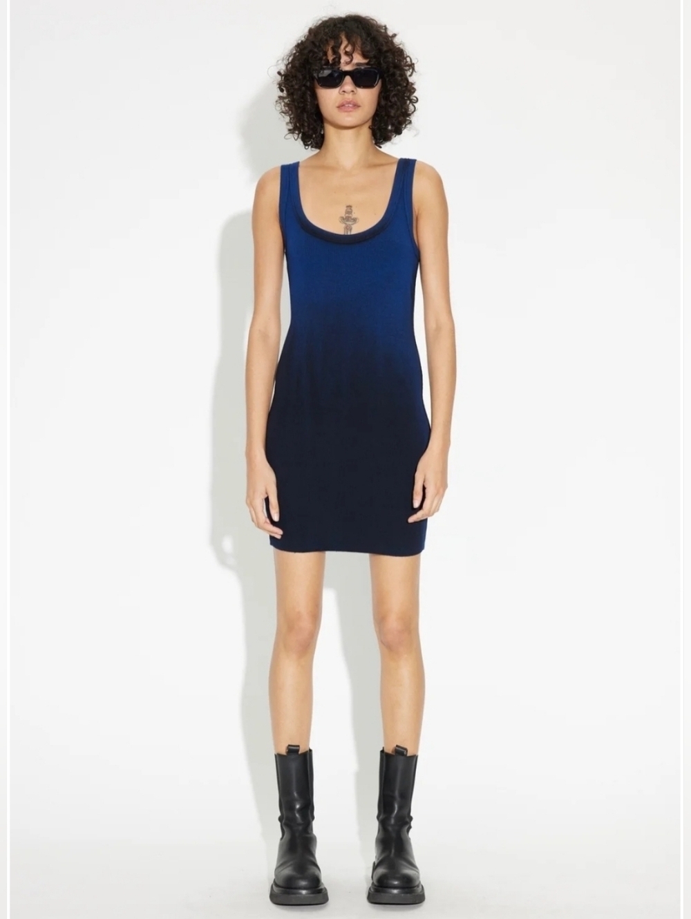 Cotton Citizen Verona Blue Arctic Ribbed Tank Dress Size Small Black Ombre Edgy - Picture 3 of 16